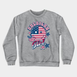 American Girl American Flag Retro Smiley Face Crewneck Sweatshirt
